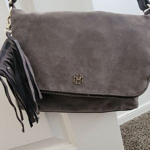 Grey suede clutch
